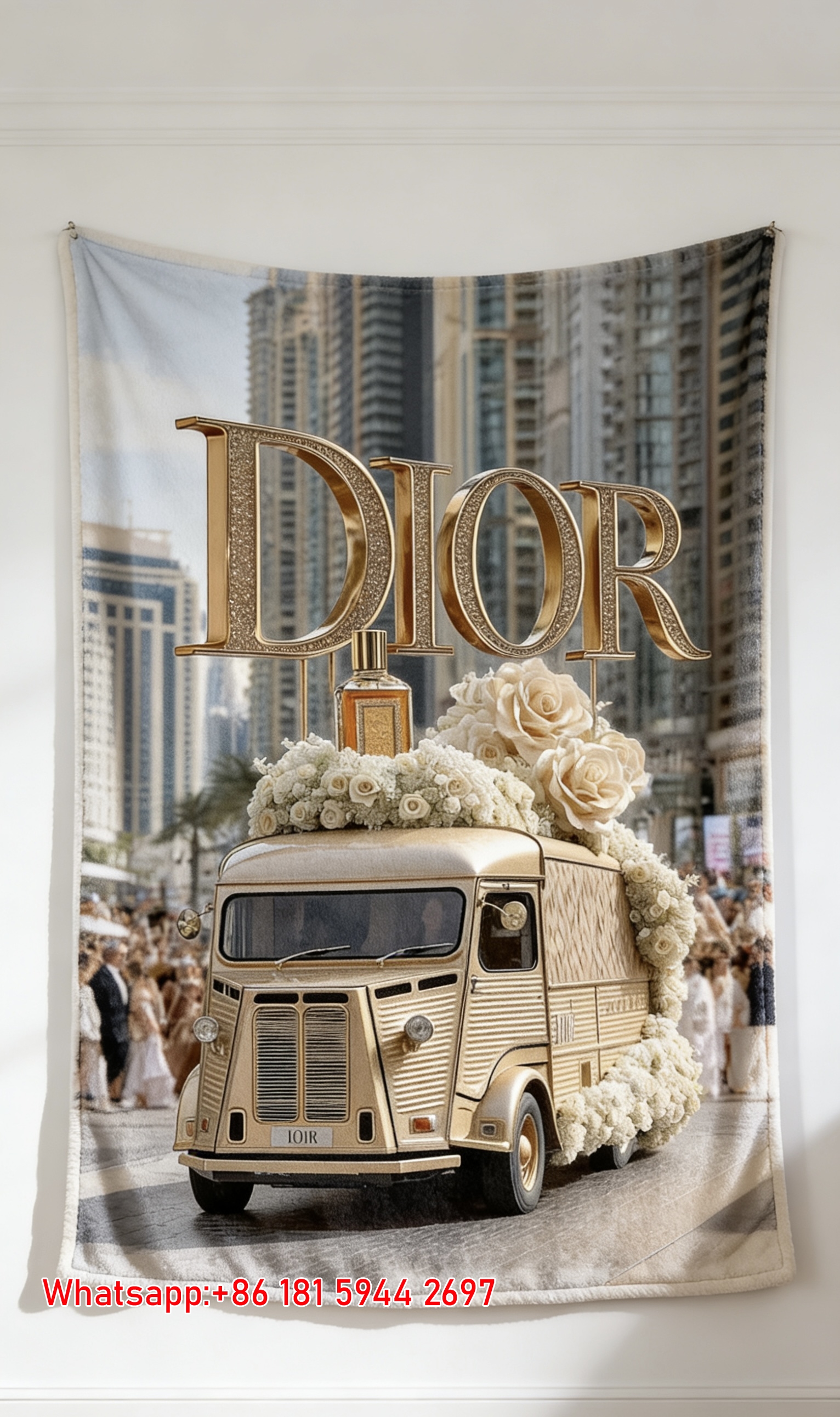 Dior Gold Flower Truck Flannel Sofa Throw Blanket D041
